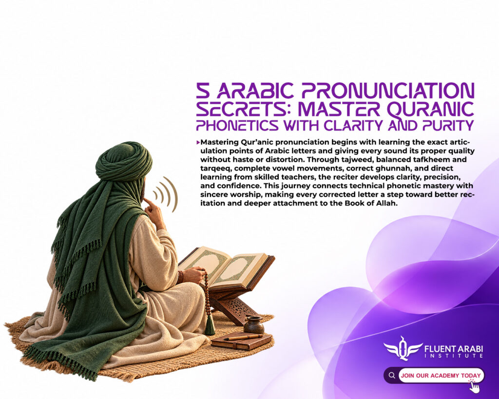 Student learning Arabic pronunciation rules and Quranic phonetics at Fluent Arabi Institute
